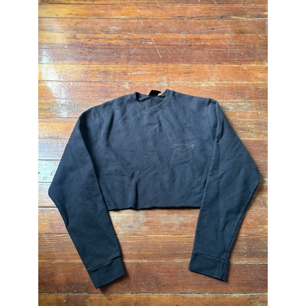 Harley Davidson Cropped Crewneck Pullover 2XL Unisex Black - Picture 2 of 6